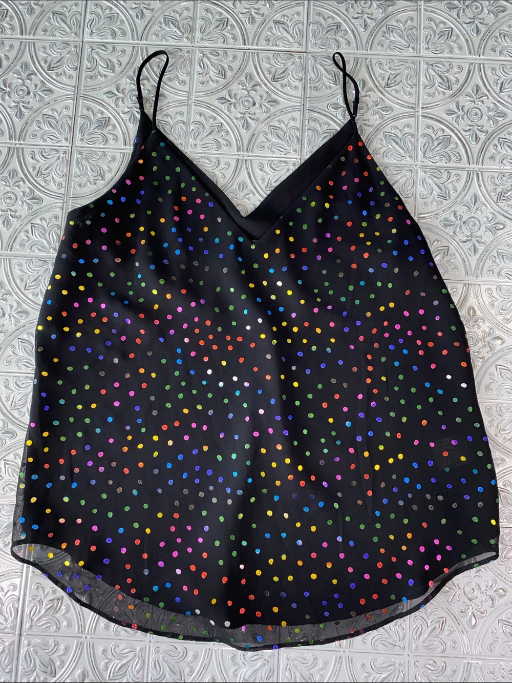 Express Black Multicolor Polka Dot V-Neck Cami Tank Top Medium